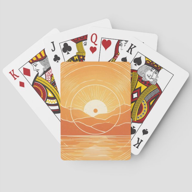 Minimalist Zen Mountain Ocean Retro Sunset Playing Cards (Back)