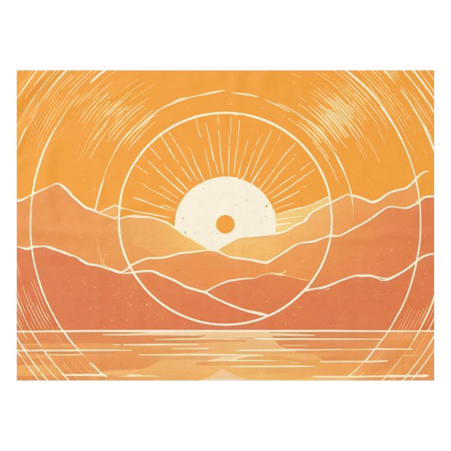 Minimalist Zen Mountain Ocean Retro Sunset Tablecloth (Front (Horizontal))