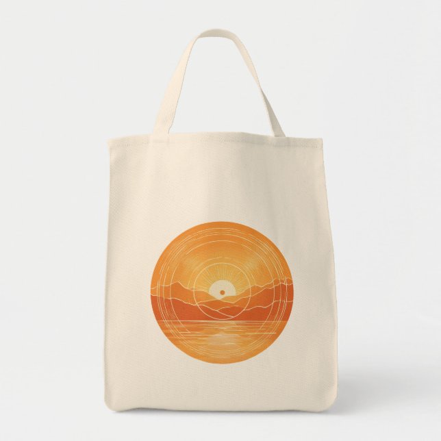 Minimalist Zen Mountain Ocean Retro Sunset Tote Bag (Front)