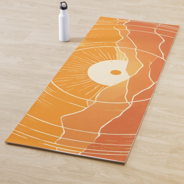 Minimalist Zen Mountain Ocean Retro Sunset Yoga Mat (In Situ)