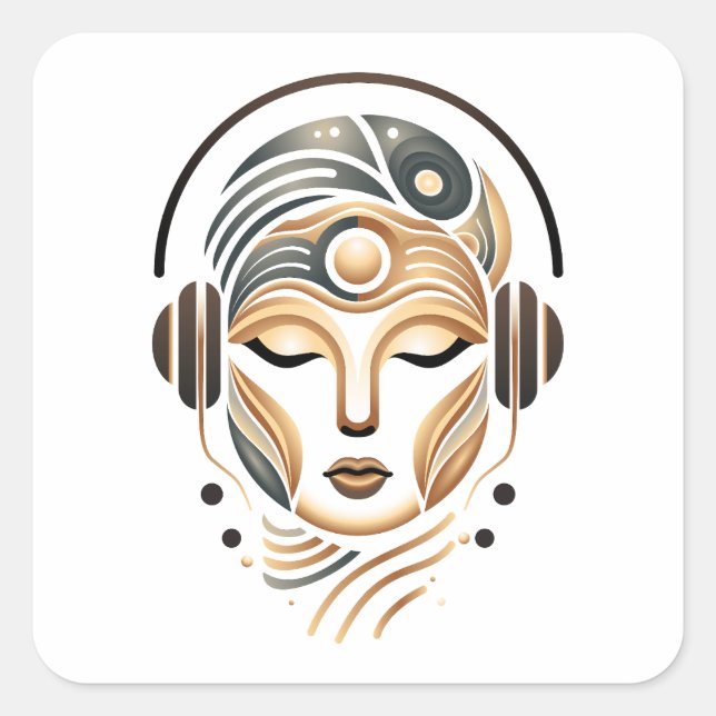 Minimalist Zen Music Goddess Geometric Abstract Square Sticker (Front)