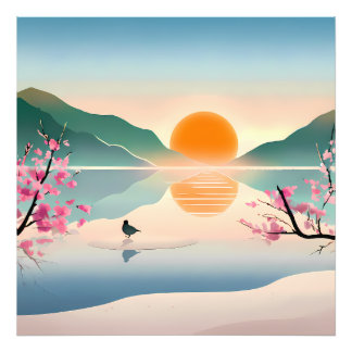 Minimalist Zen Sunrise Lake  Photo Print