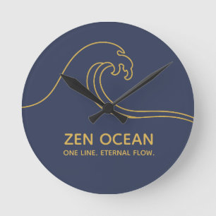 Minimalist Zen Wave Abstract Ocean Line Round Clock