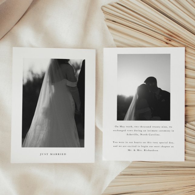 Minimalistic 2-Photo Black White Wedding Elopement Announcement (Creator Uploaded)