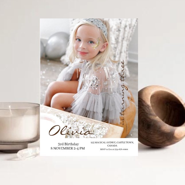 Minimalistic 3rd Photo Invite Girly Birthday Party (Creator Uploaded)