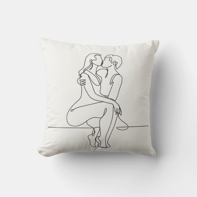 Minimalistic Abstract Lesbian Kiss Cushion (Front)