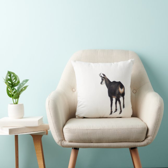 Minimalistic Alpine Chamois mountain goat on snow Cushion (Chair)