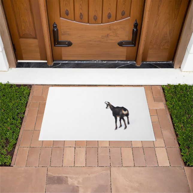 Minimalistic Alpine Chamois mountain goat on snow Doormat (Outdoor)