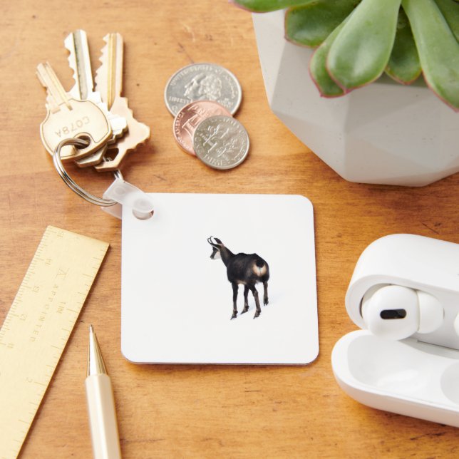Minimalistic Alpine Chamois mountain goat on snow Key Ring (Desk)