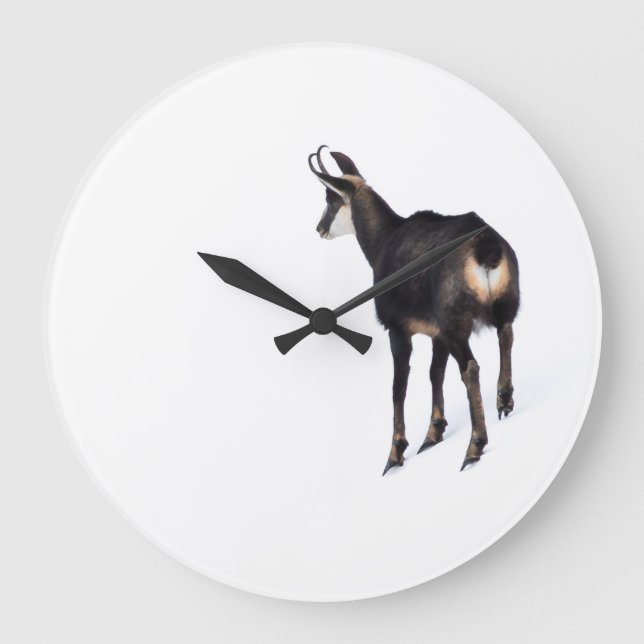 Minimalistic Alpine Chamois mountain goat on snow Large Clock (Front)