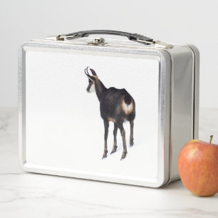 Minimalistic Alpine Chamois mountain goat on snow Metal Lunch Box