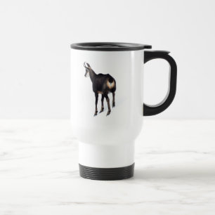 Minimalistic Alpine Chamois mountain goat on snow Travel Mug