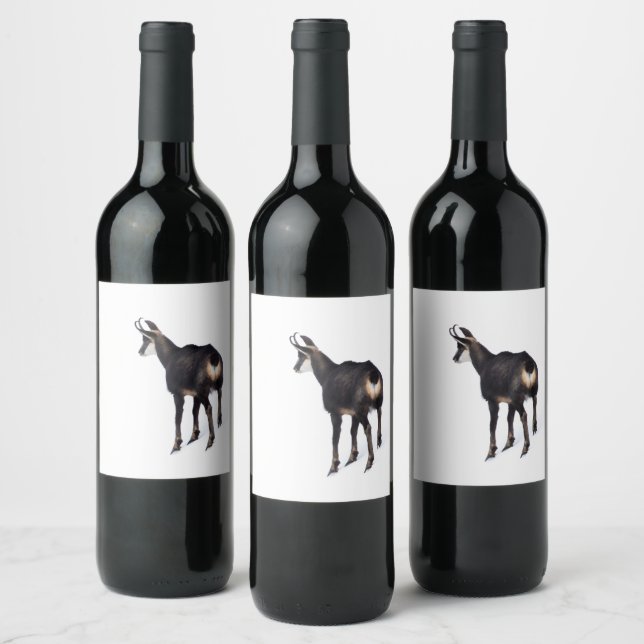 Minimalistic Alpine Chamois mountain goat on snow Wine Label (Bottles)