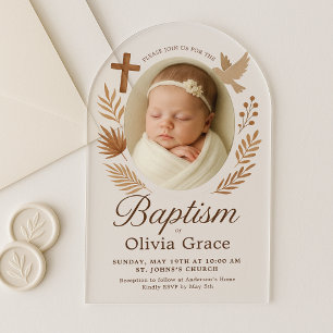 Minimalistic Arched Acrylic Baptism Invitation 