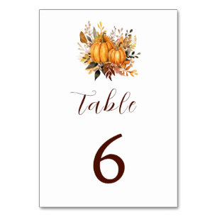 Minimalistic Autumn Wedding Pumpkin Invitation Table Number