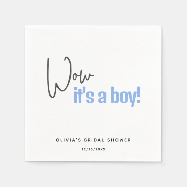 Minimalistic Baby Shower Blue It's A Boy Napkin (Front)