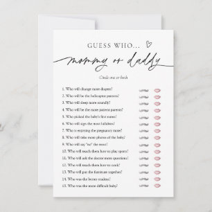 Minimalistic Baby Shower Mummy or Daddy Game Card