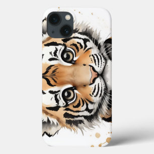 Minimalistic Baby Tiger Face in Ink and Watercolor iPhone 13 Case