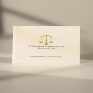Minimalistic Beige linen & Gold Justice Scale Business Card