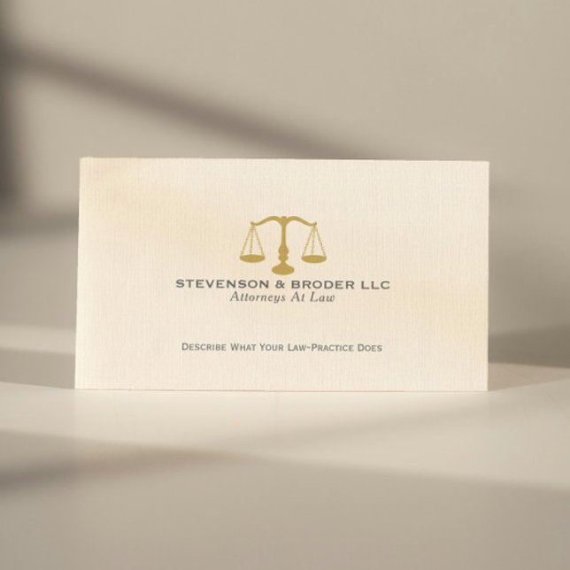 Minimalistic Beige linen & Gold Justice Scale Business Card (Creator Uploaded)