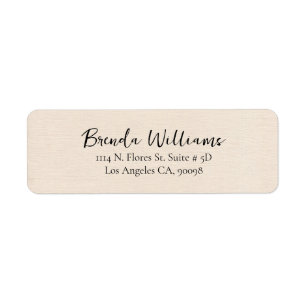 Minimalistic Beige Linen Texture White Script  Return Address Label