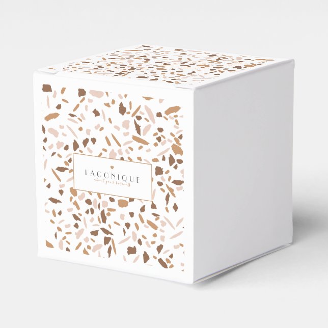 Minimalistic Beige Terrazzo Mosaic Branding Favour Box (Front Side)