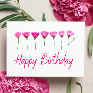 Minimalistic birthday card with pink flowers