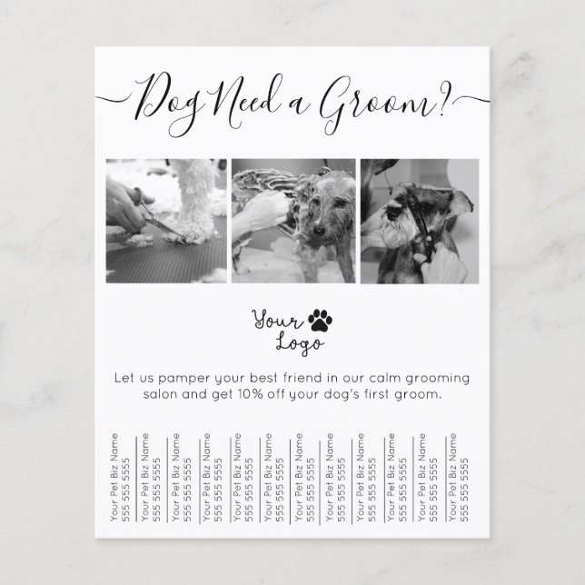 Minimalistic Black and White Dog Grooming Add Logo Flyer (Front)