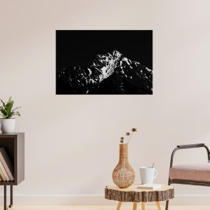 Minimalistic black and white snow covered mountain poster