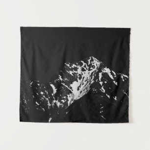 Minimalistic black and white snow covered mountain tapestry
