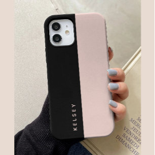 Minimalistic Black & Beige Bicolored Custom Name iPhone 15 Case