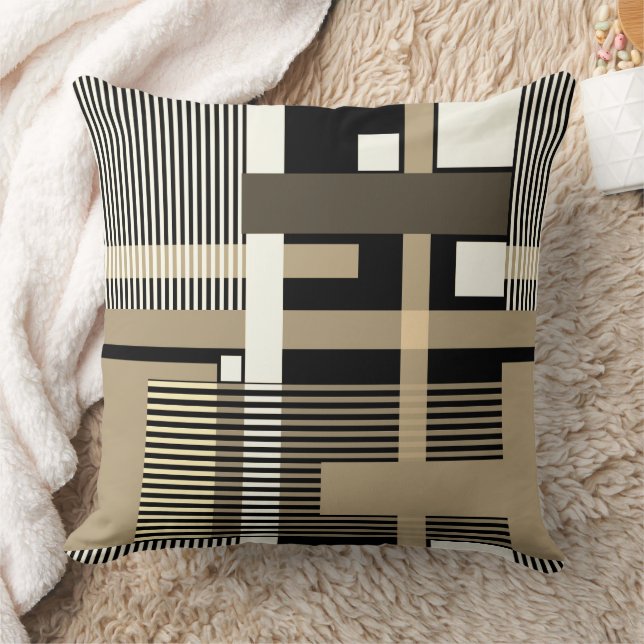 Minimalistic  black beige geometric patchwork  cushion (Blanket)