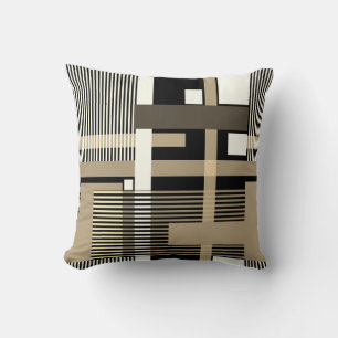 Minimalistic black beige geometric patchwork cushion