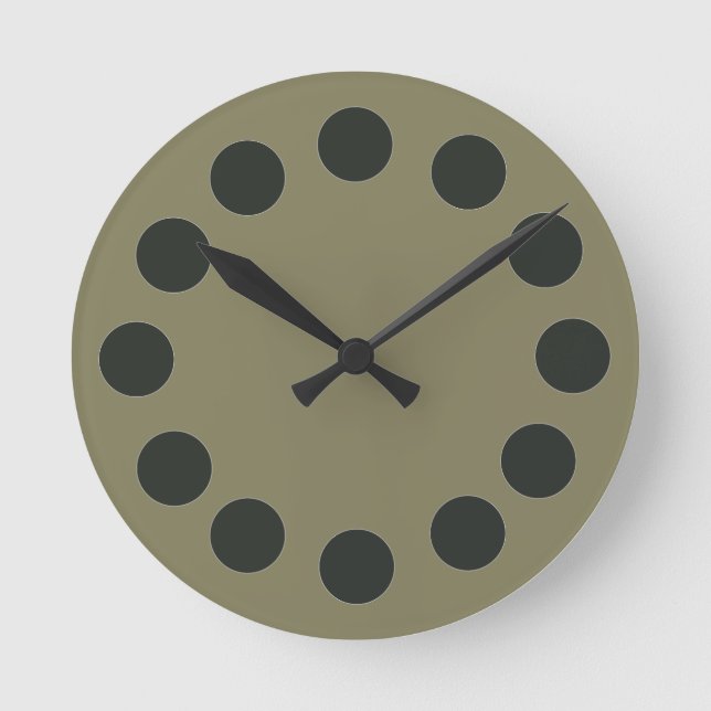 Minimalistic Black Dots on Custom Colour Round Clock (Front)