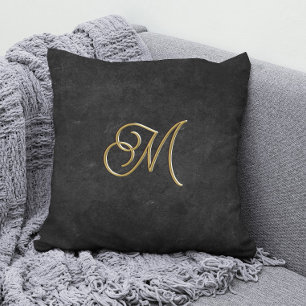 Minimalistic Black & Gold Vintage Luxury Monogram Cushion