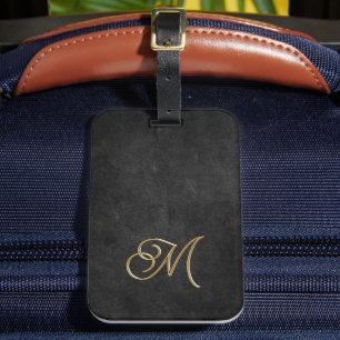 Minimalistic Black & Gold Vintage Luxury Monogram Luggage Tag