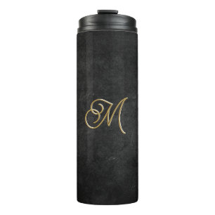  Minimalistic Black & Gold Vintage Luxury Monogram Thermal Tumbler