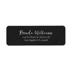 Minimalistic Black Linen Texture White Script  Return Address Label