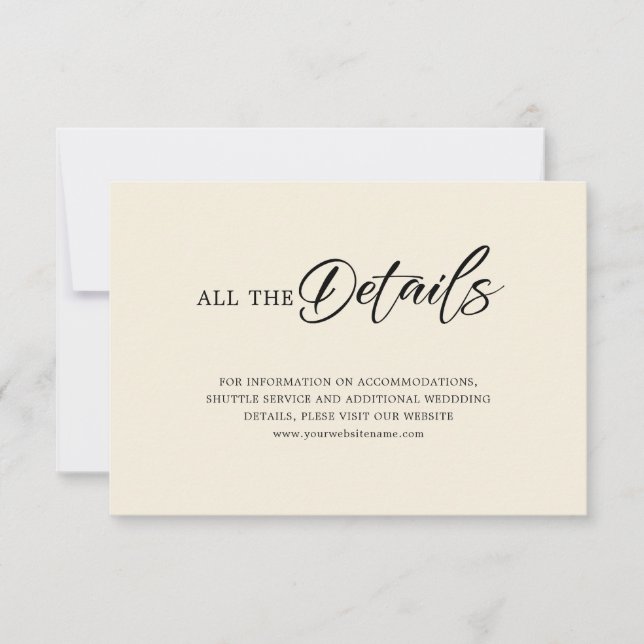 Minimalistic Black Script On Beige Wedding Details Invitation (Front)