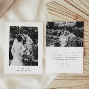 Minimalistic Black & White 2-Photo Wedding Thank You Card