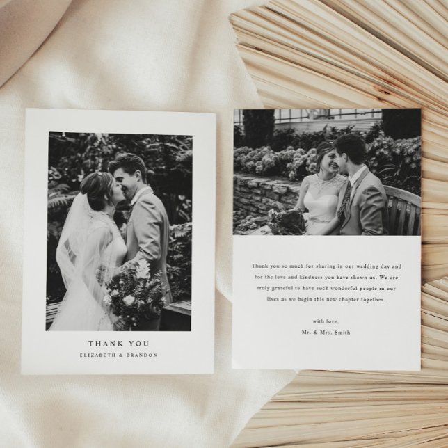 Minimalistic Black & White 2-Photo Wedding Thank You Card (Creator Uploaded)
