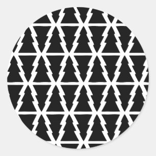 Minimalistic Black & White Christmas Tree Pattern Classic Round Sticker