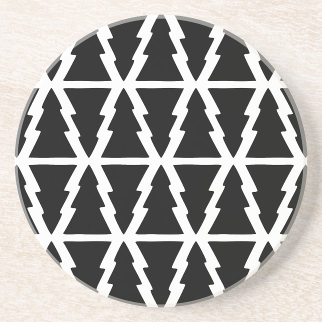 Minimalistic Black & White Christmas Tree Pattern Coaster (Front)