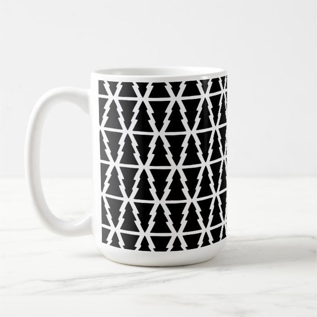 Minimalistic Black & White Christmas Tree Pattern Coffee Mug (Left)