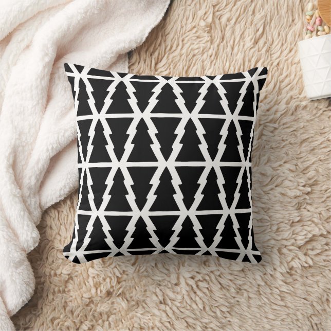 Minimalistic Black & White Christmas Tree Pattern Cushion (Blanket)