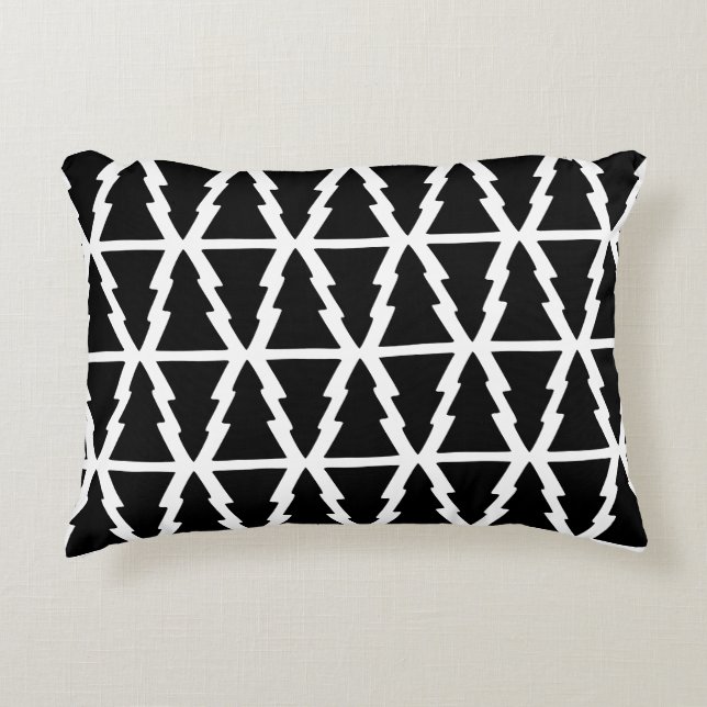 Minimalistic Black & White Christmas Tree Pattern Decorative Cushion (Front)