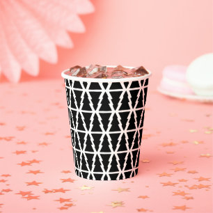 Minimalistic Black & White Christmas Tree Pattern Paper Cups