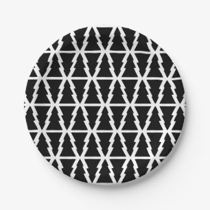 Minimalistic Black & White Christmas Tree Pattern Paper Plate