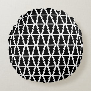 Minimalistic Black & White Christmas Tree Pattern Round Cushion