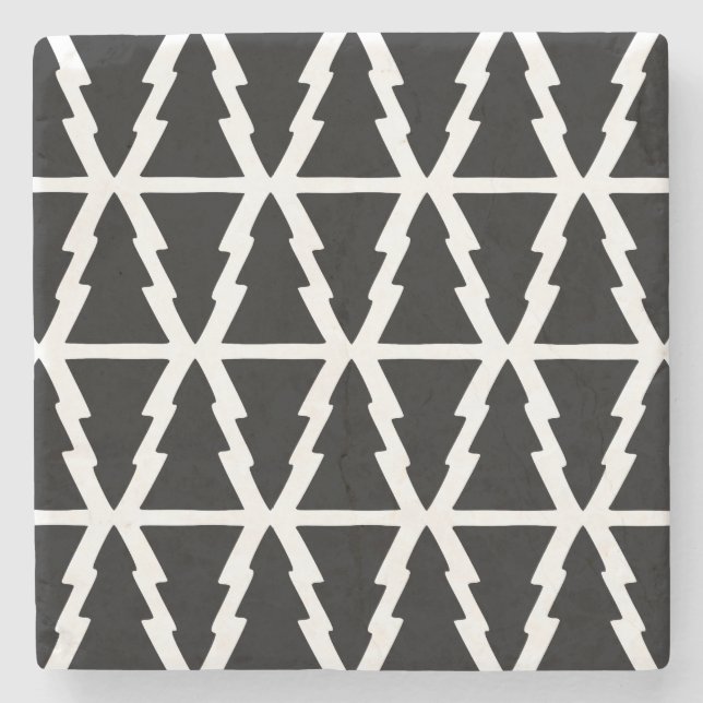 Minimalistic Black & White Christmas Tree Pattern Stone Coaster (Front)
